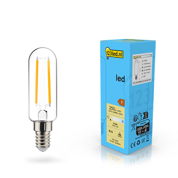 123inkt 123led E14 filament ledlamp buis helder 2.5W (25W)  LDR02124 - 1