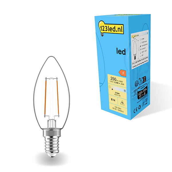 123inkt 123led E14 filament ledlamp kaars dimbaar 2.5W (25W)  LDR01880 - 1