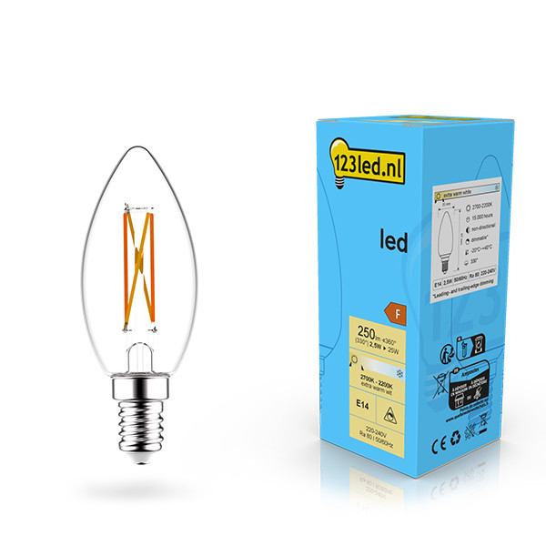 123inkt 123led E14 filament ledlamp kaars dimbaar 2.5W (25W)  LDR02068 - 1