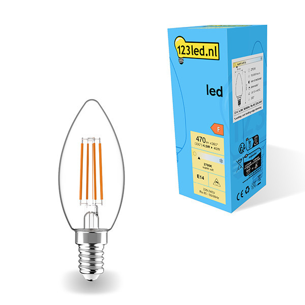 123inkt 123led E14 filament ledlamp kaars dimbaar 4.5W (40W)  LDR01882 - 1