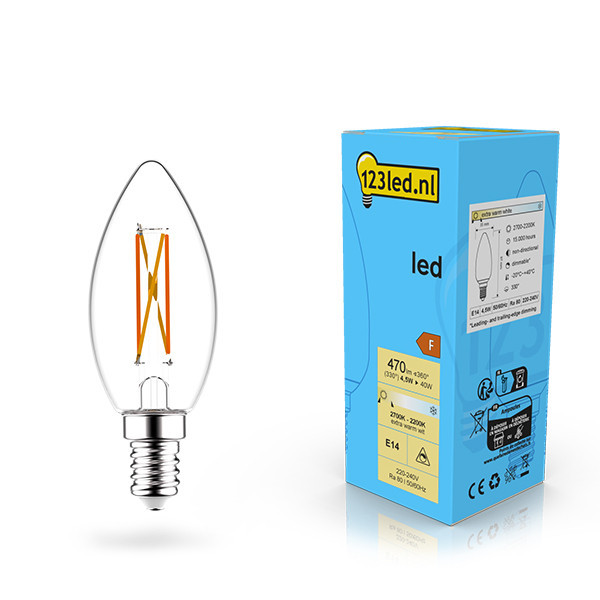 123inkt 123led E14 filament ledlamp kaars dimbaar 4.5W (40W)  LDR02074 - 1