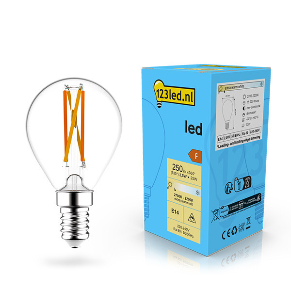 123inkt 123led E14 filament ledlamp kogel dimbaar 2.5W (25W)  LDR02070 - 1