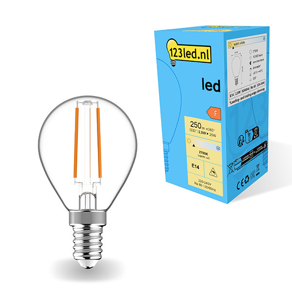 123inkt 123led E14 filament ledlamp kogel dimbaar 2700K 2.5W (25W)  LDR01892 - 1