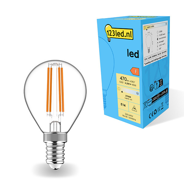 123inkt 123led E14 filament ledlamp kogel dimbaar 2700K 4.5W (40W)  LDR01894 - 1