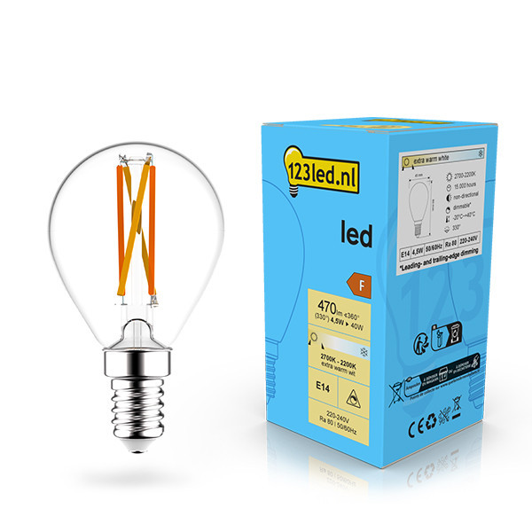 123inkt 123led E14 filament ledlamp kogel dimbaar 4.5W (40W)  LDR02076 - 1