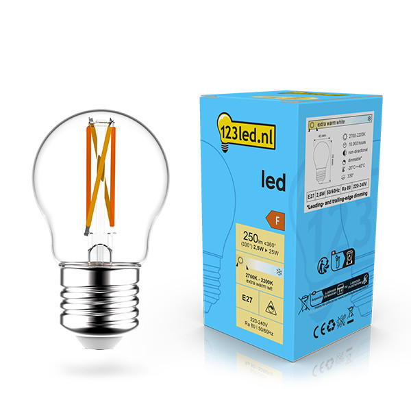 123inkt 123led E27 filament ledlamp kogel dimbaar 2.5W (25W)  LDR02072 - 1