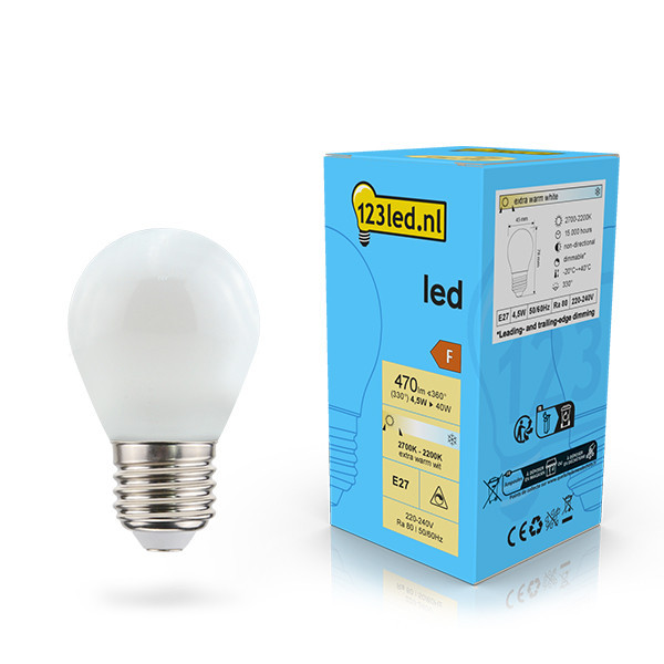 123inkt 123led E27 ledlamp kogel mat dimbaar 4.5W (40W)  LDR02084 - 1