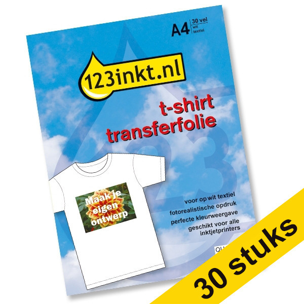 123inkt Aanbieding: 30 vellen T-shirt transferfolie wit textiel C6050AC 060810 - 1