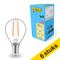 Aanbieding: 6x 123led E14 filament ledlamp kogel dimbaar 2700K 2.5W (25W)