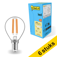 Aanbieding: 6x 123led E14 filament ledlamp kogel dimbaar 2700K 4.5W (40W)