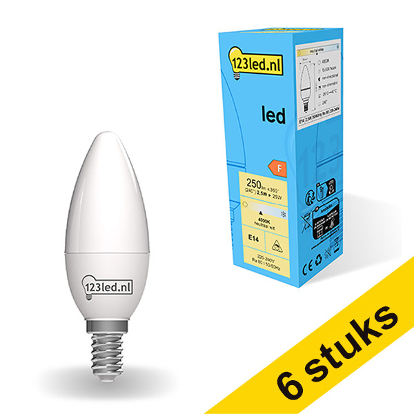 123inkt Aanbieding: 6x 123led E14 ledlamp kaars mat 4000K 2.5W (25W)  LDR01853 - 1