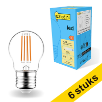 Aanbieding: 6x 123led E27 filament ledlamp kogel dimbaar 4.5W (40W)