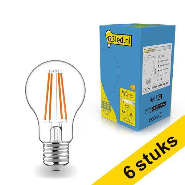 123inkt Aanbieding: 6x 123led E27 filament ledlamp peer 7W (60W)  LDR01791 - 1