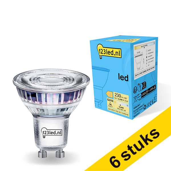 123inkt Aanbieding: 6x 123led GU10 ledspot glas 4000K 2.4W (35W)  LDR01719 - 1