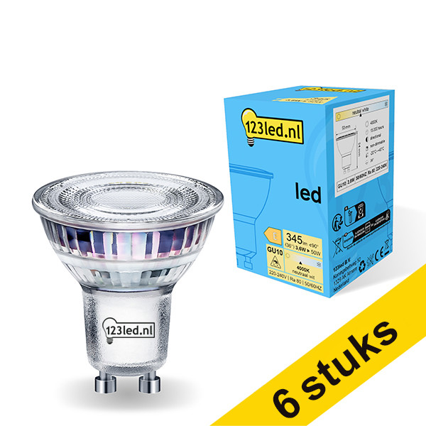 123inkt Aanbieding: 6x 123led GU10 ledspot glas 4000K 3.6W (50W)  LDR01723 - 1