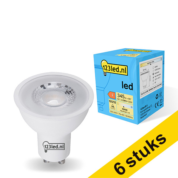 123inkt Aanbieding: 6x 123led GU10 ledspot glas 4000K 4.5W (50W)  LDR01727 - 1