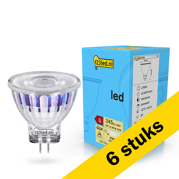 123inkt Aanbieding: 6x 123led GU4 led-spot dimbaar 4.5W (35W)  LDR02067 - 1