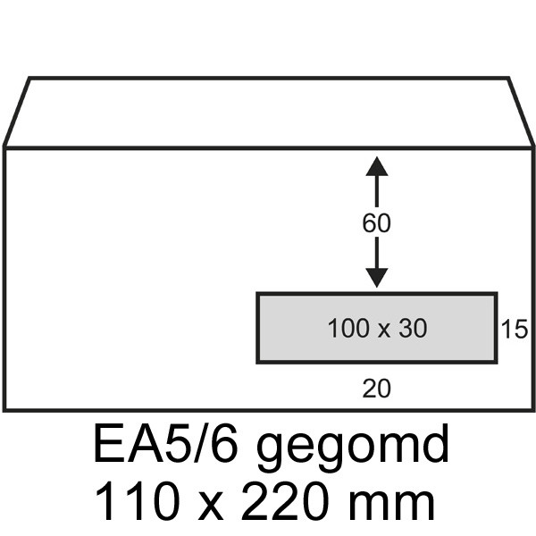 123inkt dienstenvelop wit 110 x 220 mm - EA5/6 venster rechts gegomd (500 stuks) 123-202030 202030C 209016 88099496C 300911 - 1