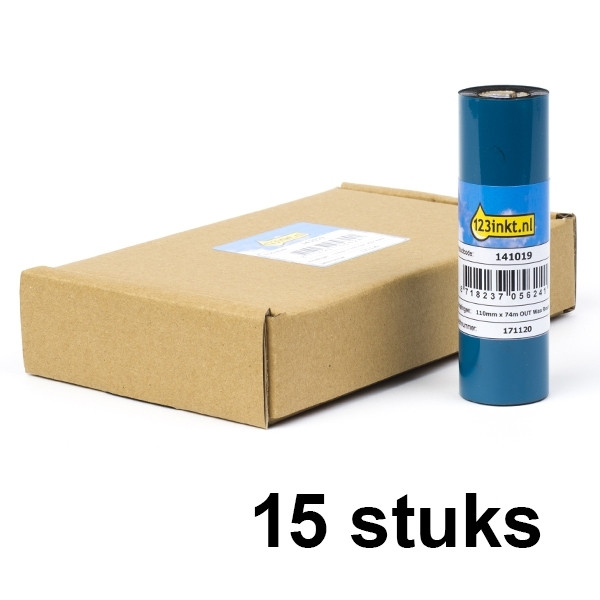 123inkt huismerk vervangt Aanbieding: 15x Zebra 3200 wax/hars ribbon (03200GS11007) 110 mm x 74 m 03200GS11007C 141529 - 1