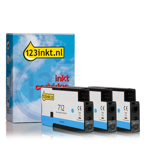 123inkt huismerk vervangt HP 712 (3ED77A) multipack 3x cyaan  010085 - 1