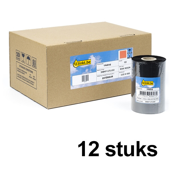 123inkt huismerk vervangt Zebra 3200 wax/hars ribbon (03200BK11045) 110 mm x 450 m (12 ribbons) 03200BK11045C 144616 - 1