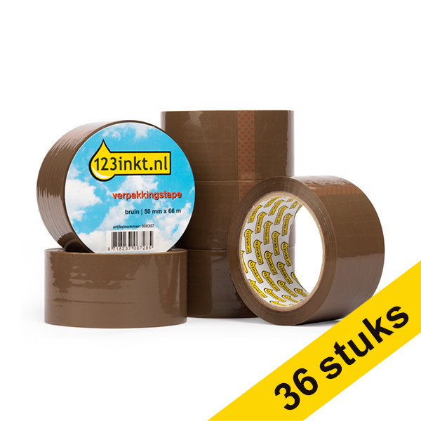 123inkt verpakkingstape bruin 50 mm x 66 m (36 rollen)  301383 - 1