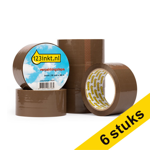 123inkt verpakkingstape bruin 50 mm x 66 m (6 rollen)  300308 - 1