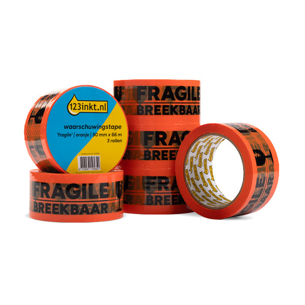 123inkt waarschuwingstape 'Fragile' oranje 50 mm x 66 m (6 rollen)  301985 - 1