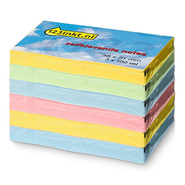 123inkt zelfklevende notes multipack 38 x 51 mm (geel/groen/blauw/roze)  301115 - 1