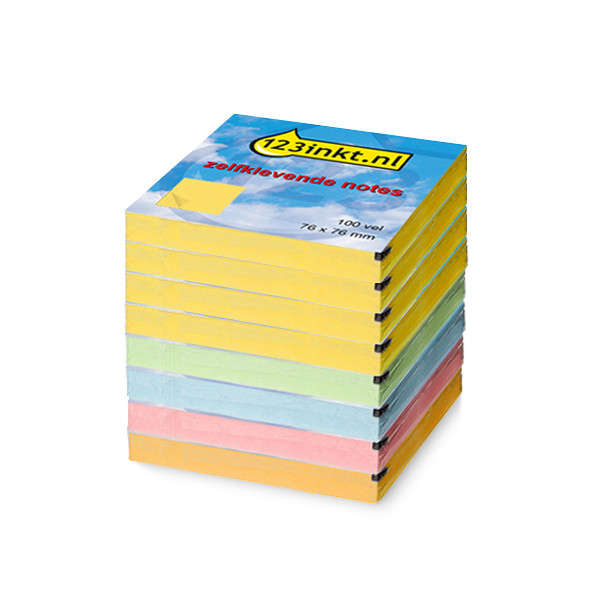 123inkt zelfklevende notes multipack 76 x 76 mm (4x geel/groen/blauw/roze/oranje)  301114 - 1