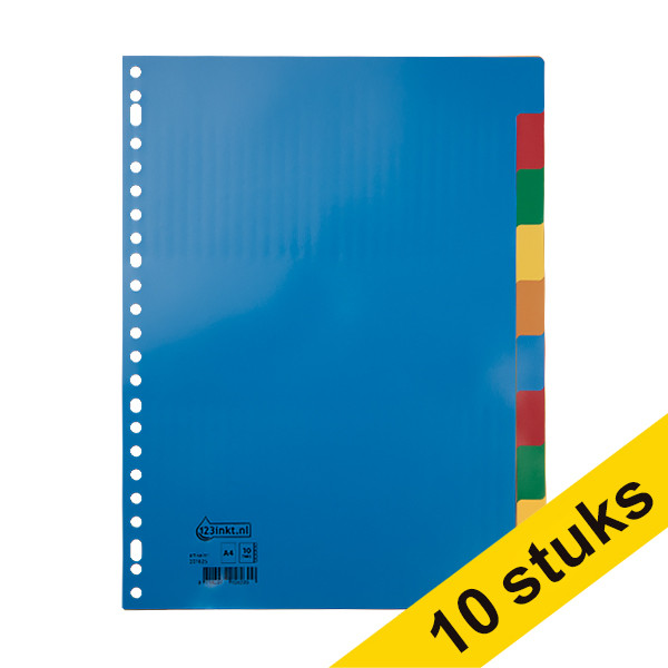 Aanbieding: 10x 123inkt plastic tabbladen A4 met 10 tabs (23-gaats)  301716 - 1