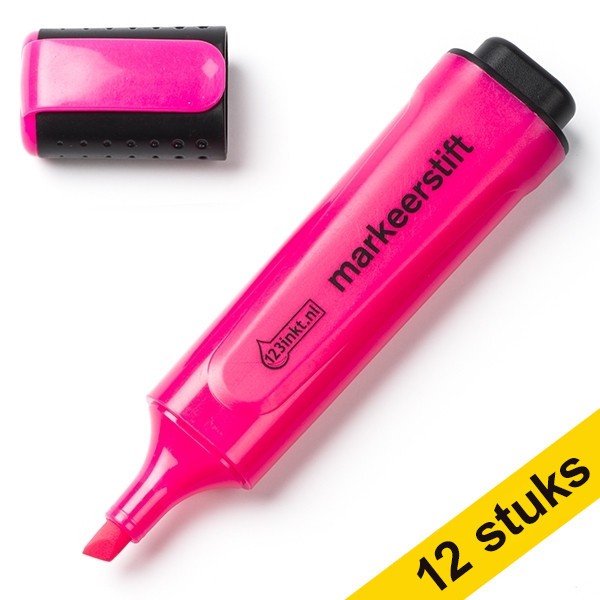 Aanbieding: 12x 123inkt markeerstift roze  300392 - 1