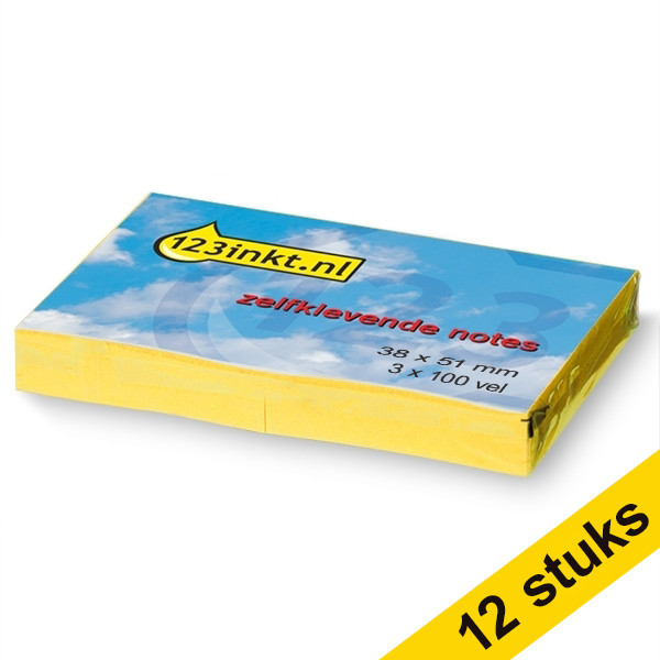 Aanbieding: 12x 123inkt zelfklevende notes geel 38 x 51 mm (3 blokjes van 100 vellen)  300202 - 1