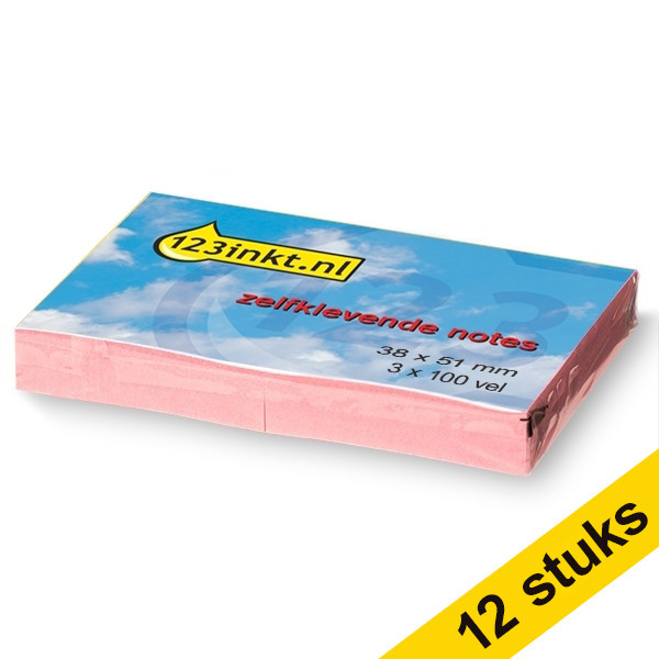 Aanbieding: 12x 123inkt zelfklevende notes roze 38 x 51 mm (3 blokjes van 100 vellen)  300271 - 1