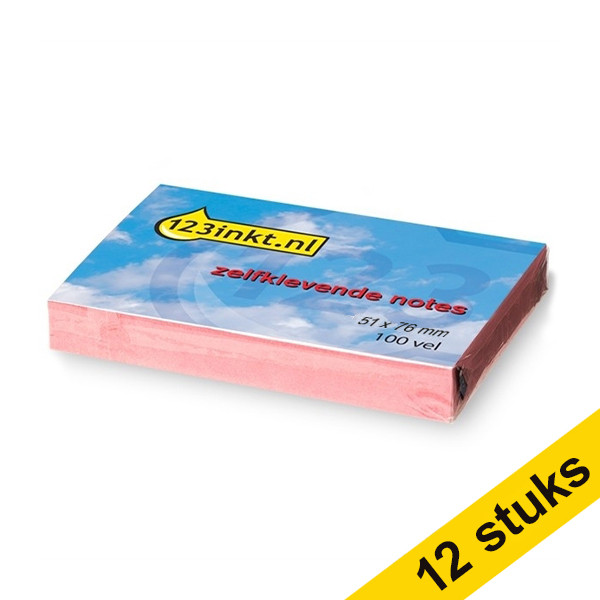 Aanbieding: 12x 123inkt zelfklevende notes roze 51 x 76 mm  300239 - 1