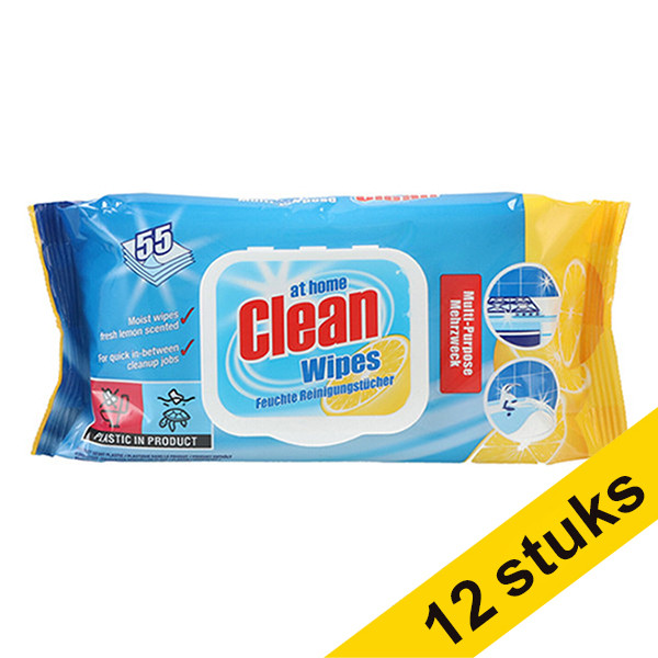 Aanbieding: 12x At Home Clean Multi-Cleaning schoonmaakdoekjes lemon (55 stuks)  SAT00047 - 1