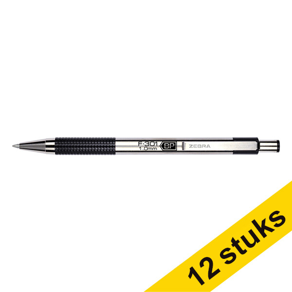 Aanbieding: 12x Zebra F-301 balpen zwart  423806 - 1