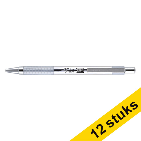 Aanbieding: 12x Zebra F301A balpen zilver  423810 - 1