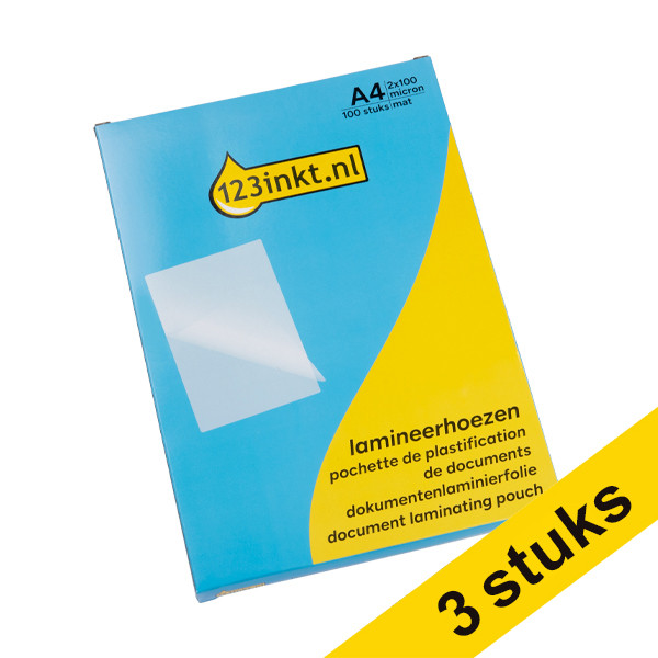 Aanbieding: 3x 123inkt document lamineerhoes A4 mat 2x100 micron (100 stuks)  302062 - 1