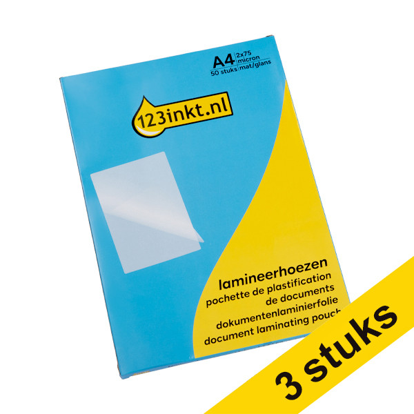 Aanbieding: 3x 123inkt document lamineerhoes A4 mat/glans 2x75 micron (50 stuks)  302064 - 1