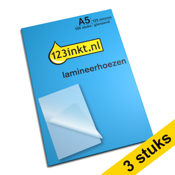 Aanbieding: 3x 123inkt document lamineerhoes A5 glanzend 2x125 micron (100 stuks)  301137 - 1