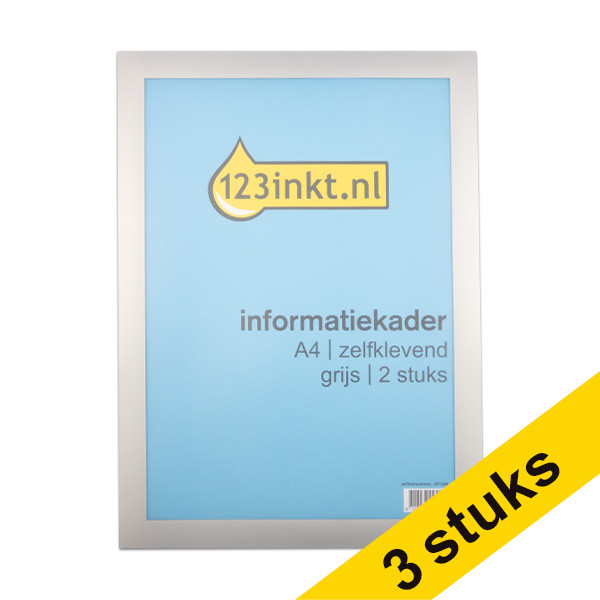 Aanbieding: 3x 123inkt informatiekader A4 zelfklevend grijs (2 stuks)  301276 - 1