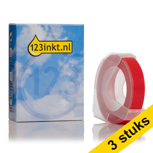 Aanbieding: 3x 123inkt lettertang S0898150 / 520102 reliëftape wit op rood  650770 - 1