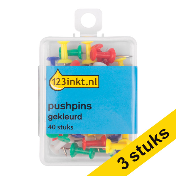 Aanbieding: 3x 123inkt pushpins gekleurd (40 stuks)  423178 - 1