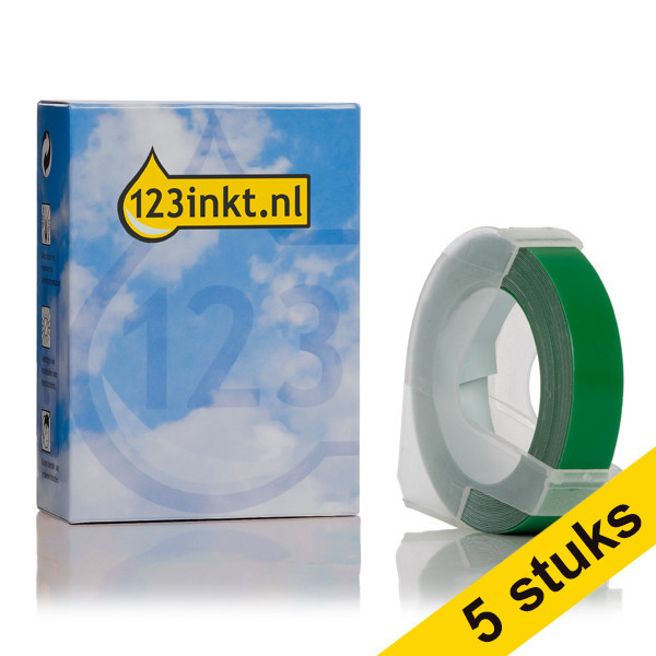 Aanbieding: 5x 123inkt lettertang S0898160 reliëftape wit op groen  650771 - 1