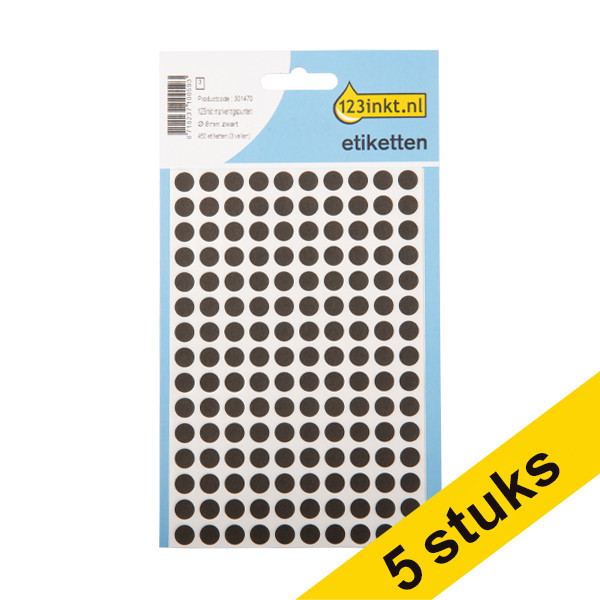 Aanbieding: 5x 123inkt markeringspunten Ø 8 mm zwart (450 etiketten)  301504 - 1