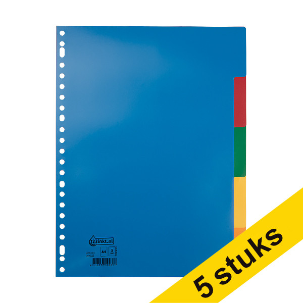 Aanbieding: 5x 123inkt plastic tabbladen A4 met 5 tabs (23-gaats)  301717 - 1