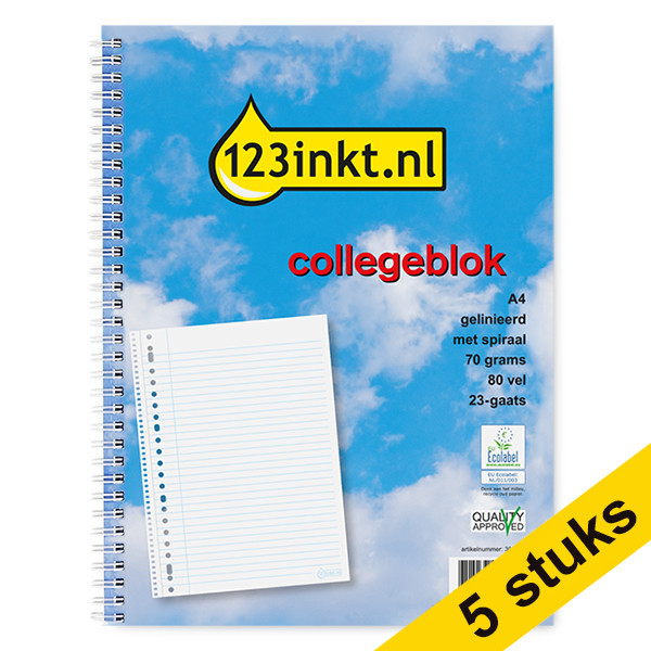 Aanbieding: 5x 123inkt spiraalschrift A4 gelijnd 70 g/m² 80 vellen (23-gaats)  300590 - 1