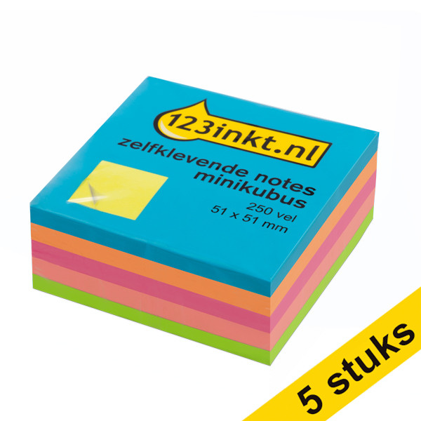 Aanbieding: 5x 123inkt zelfklevende notes mini kubus neonmix 51 x 51 mm  301081 - 1