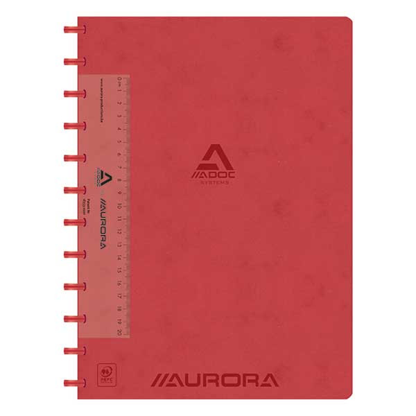 Aurora Adoc geruit schrift met liniaal A4 rood 72 vel (5 mm) 6845.742R 330091 - 1